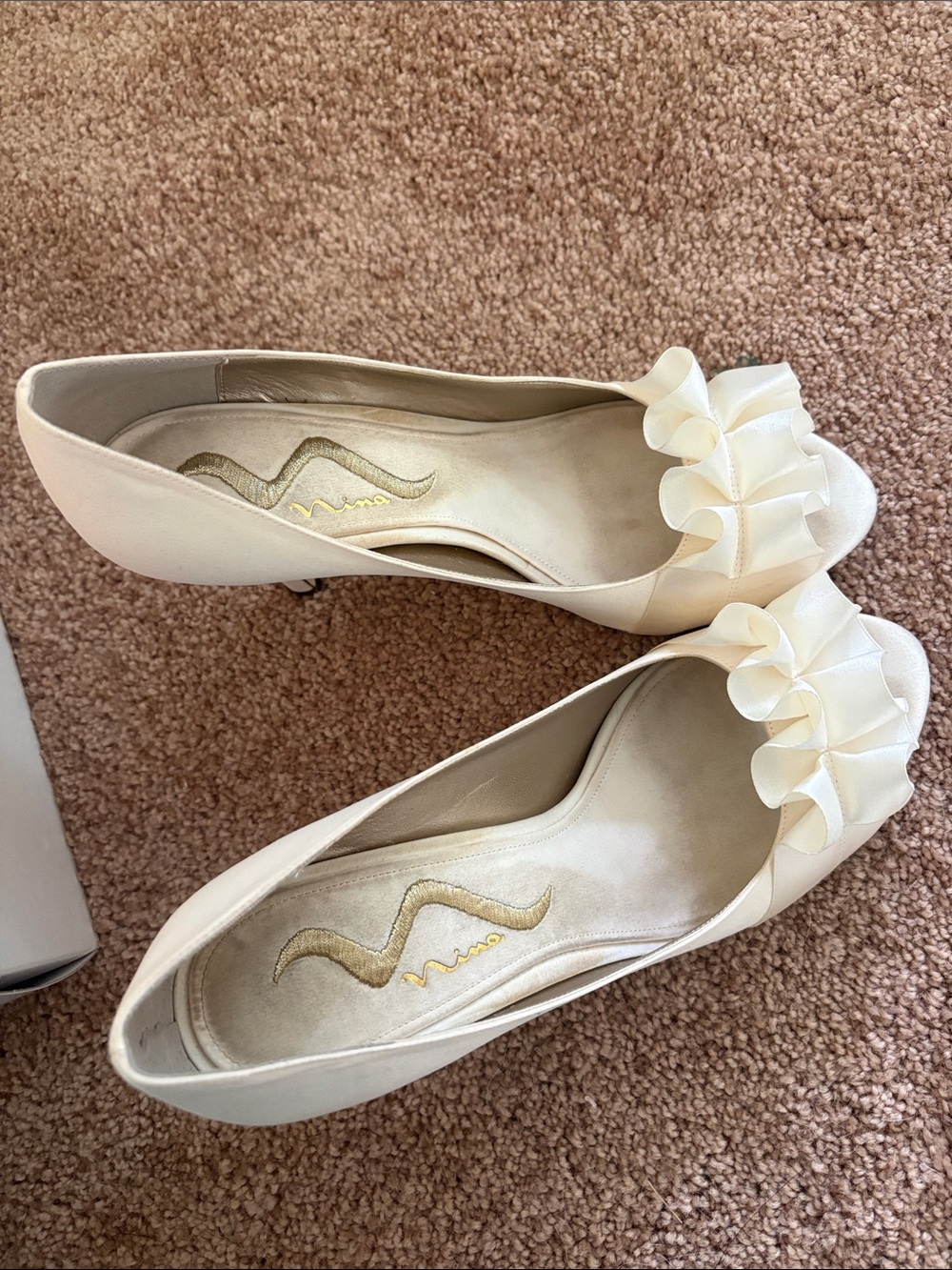 Women's Ivory Ruffle Peep-Toe Heels